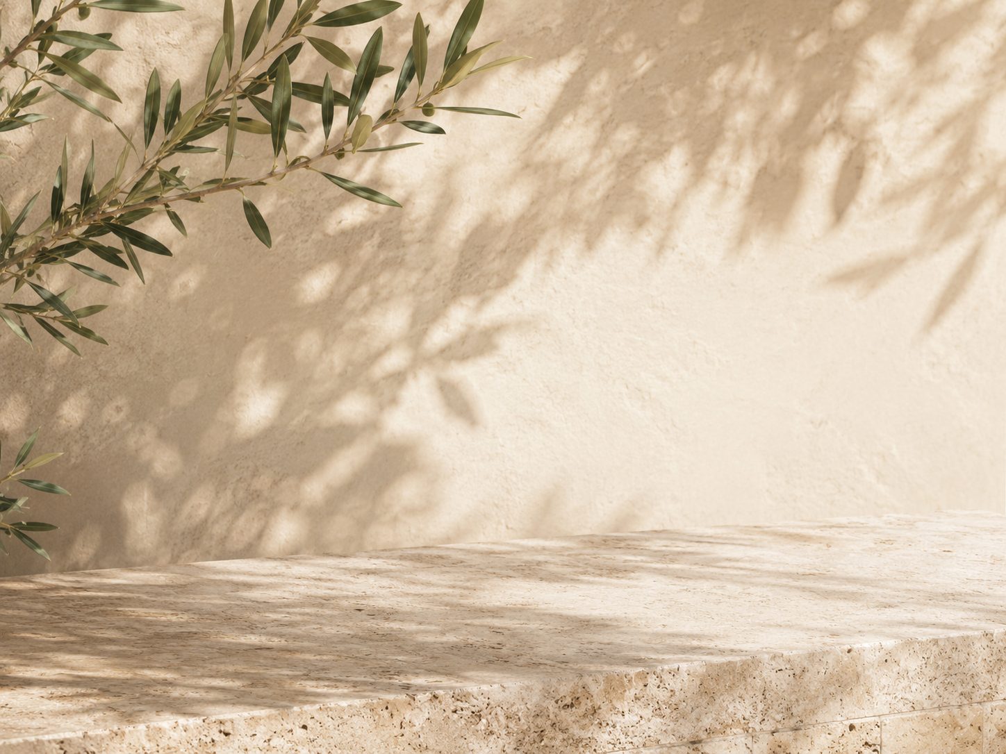 Limestone and olive branches in warm Mediterranean light